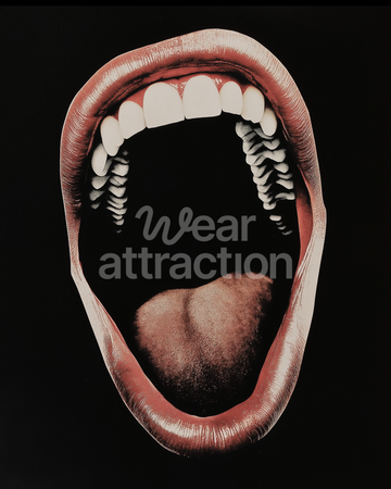 Artwork of an expressive open mouth on a solid black background