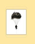 The Art of Freefall - Skydiving art with stitches on yellow background