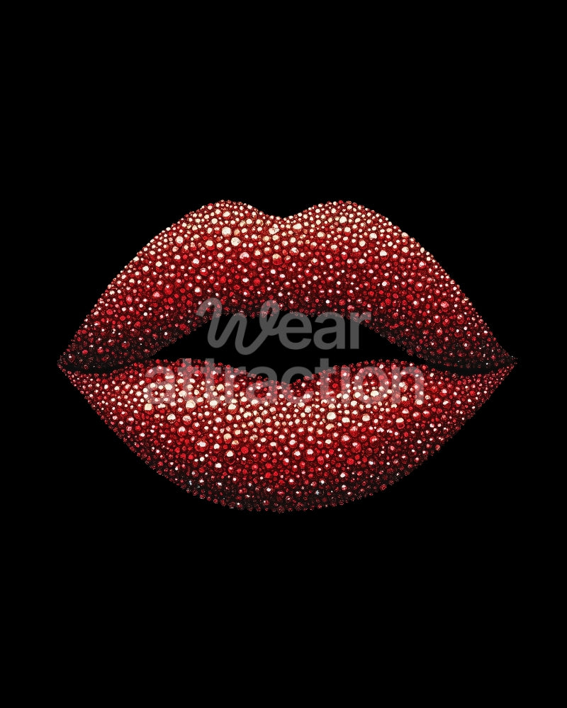 Artwork of glossy red crystal-studded lips on a solid black background