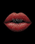 Artwork of glossy red crystal-studded lips on a solid black background