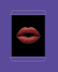 Purple framed artwork of glossy red crystal lips